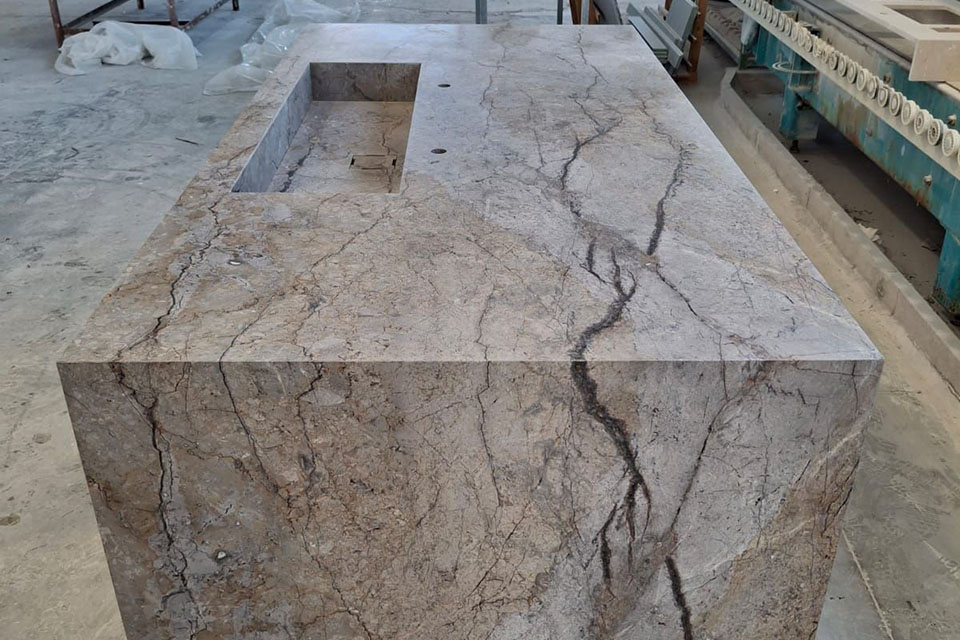 productie - marmeren kookeiland